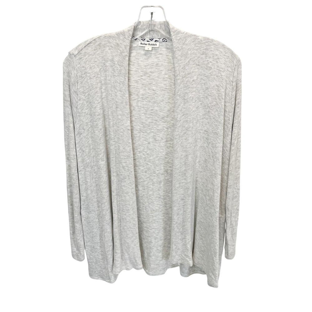 Roller Rabbit Heather Gray Ribbed Open Front Cardigan Pockets‎ Lounge Size Small